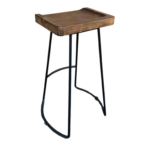 Piso Taburete de Madera Base Metal Café