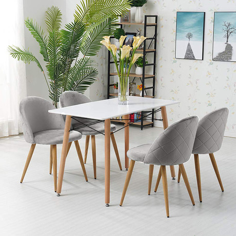 Comedor 4P Nórdico Eames 110X80 + Sillas Terciopelo Grises