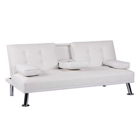 Futón con Apoya Vasos de PU 72x79x167 cm Blanco