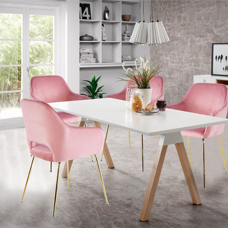 Pack 4 Sillas Comedor Terciopelo Florencia Rosado