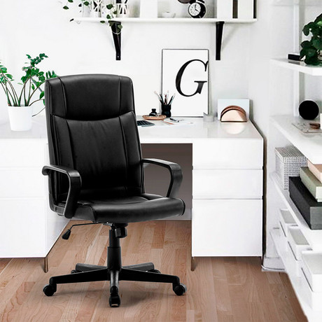 Silla de Oficina Acolchada con Apoyabrazos - Negro