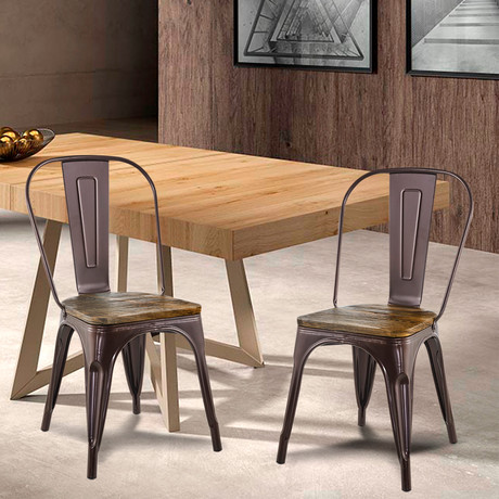 Pack 4 Sillas Tolix Vintage Asiento Madera Café