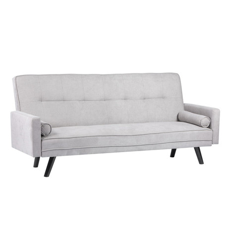 Sofá Cama Gris Patas de Madera Oscura