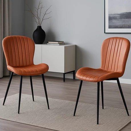 Pack 2 Sillas de Comedor PU Café Patas Metálicas