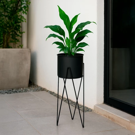 Porta Macetero Pedestal Decorativo Negro 63 cm