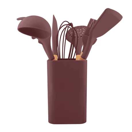 Set de Utensilios de Cocina Silicona Madera Café
