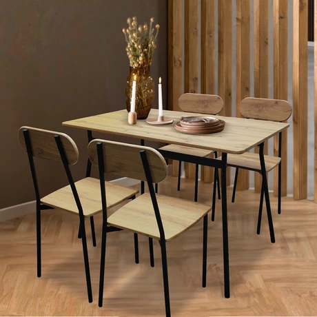Comedor Rustik Mesa 70x75x110 4 Sillas Metal Madera