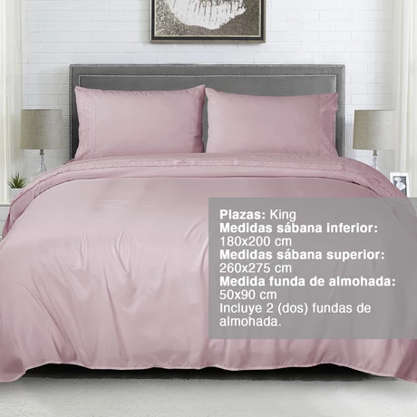 Sábana Broderie King Palo Rosa
