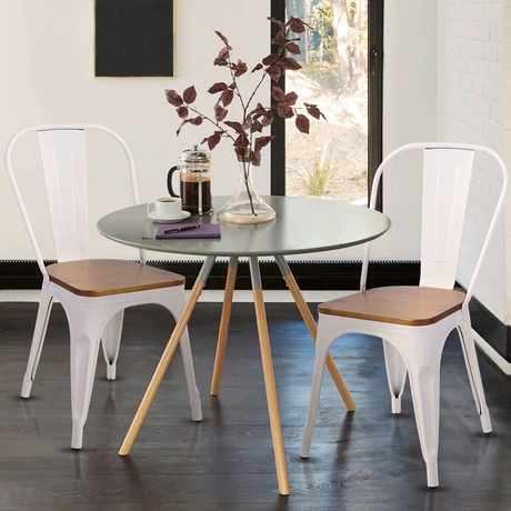 Silla Tolix Vintage con Asiento de Madera - Blanco