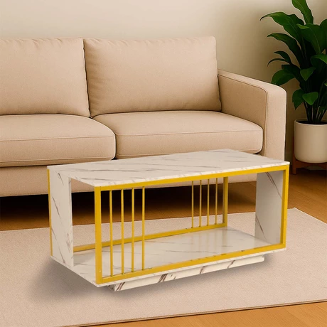 Mesa de Centro Dos Niveles Rectangular Blanca