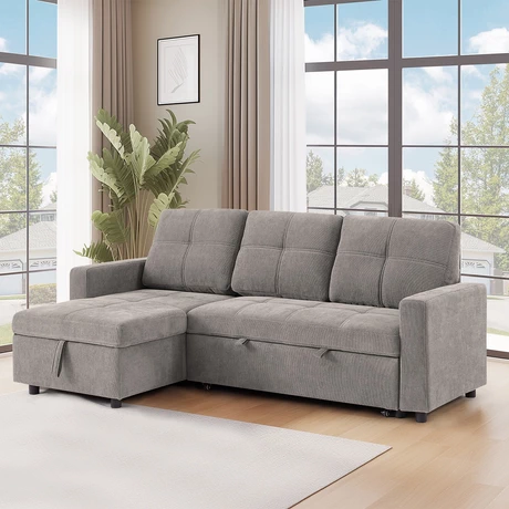 Sofá Cama 3 Cuerpos Gris 216x106x91cm Almacenaje