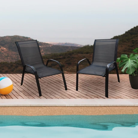 Pack 4 Sillas de Terraza de Textileno y Acero Negro