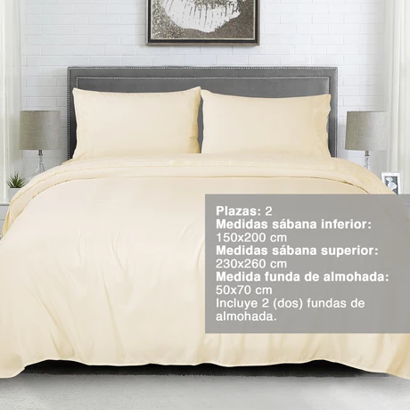 Sábana Broderie 2 Plazas Crema