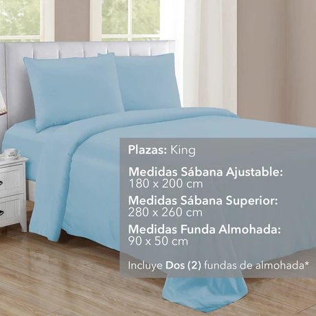 Juego de Sábanas de Microfibra King Size Celeste