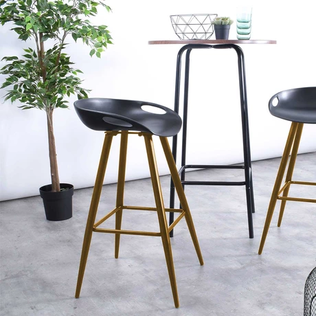 Pack 2 Pisos Taburetes Bar Reposapiés Wave Negro/Dorado