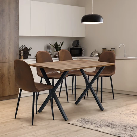Comedor Hudson  Mesa 75x70x120 4 Sillas Pu Café