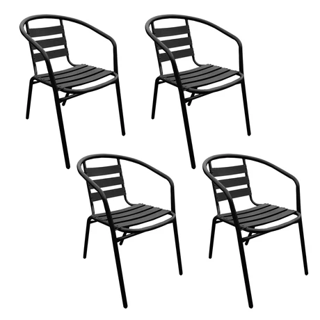 Pack 4 Sillas de Terraza de Acero y Aluminio Negro