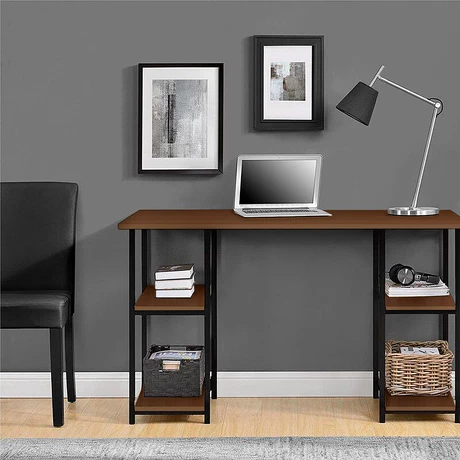 Escritorio con Estantería Inferior Doble Negro