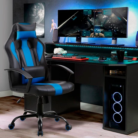 Silla Gamer Reclinable y Altura Ajustable Azul