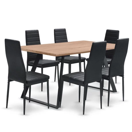 Comedor Chelsea Mesa 75X80X150 6 Sillas Pu Negro