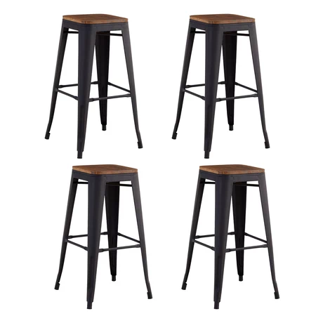 Pack 4 Pisos Metal Tolix con Asiento Madera Negro