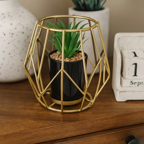 Figura Decorativa Candelabro Geométrica con Mini Planta