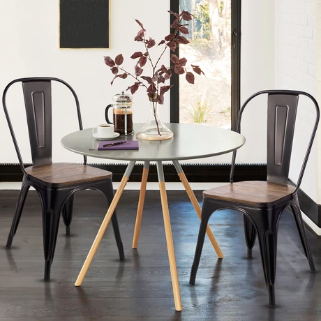 Silla Tolix Vintage con Asiento de Madera - Negro