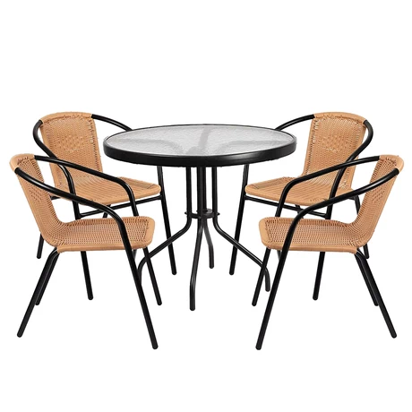 Set Terraza Maceio 4 Sillas + Mesa Vidrio 80x70cm Beige