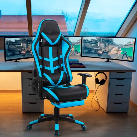 Silla Gamer Racing Reclinable Reposapiés Turquesa
