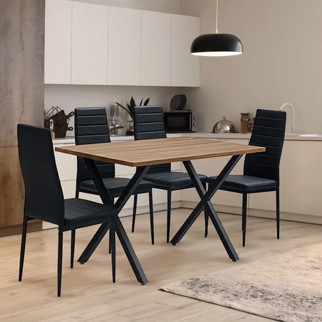 Comedor Bristol Mesa 75x70x120 4 Sillas PU Negro