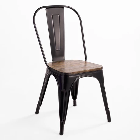 Silla Tolix Vintage con Asiento de Madera - Negro