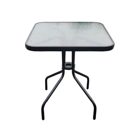 Mesa de Terraza de Vidrio y Acero Cuadrada 70x60 cm Negro