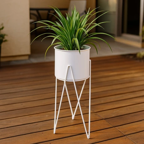 Porta Macetero Pedestal Decorativo Blanco 63 cm