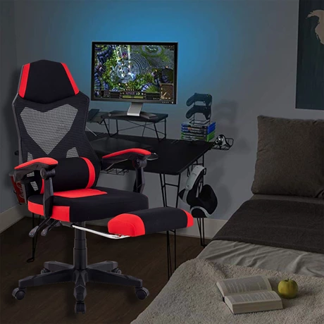 Silla Gamer Ergonómica con Reposapiés Rojo