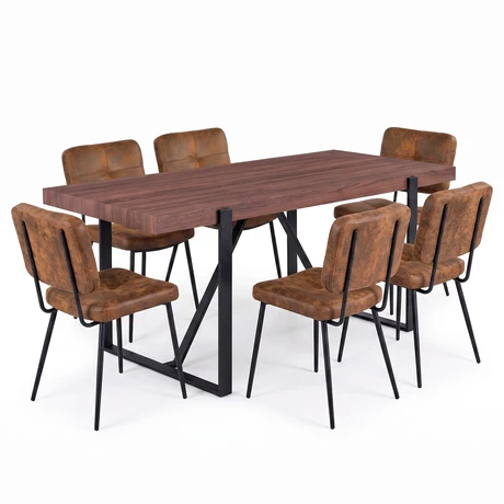 Comedor Karomi Mesa 75x88x180 cm 6 Sillas Pu Café - vista alternativa