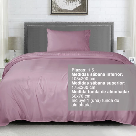 Sábana Broderie 1,5 Plazas Lila