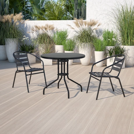 Set terraza 2 sillas acero + Mesa acero Negro 70x60 cm