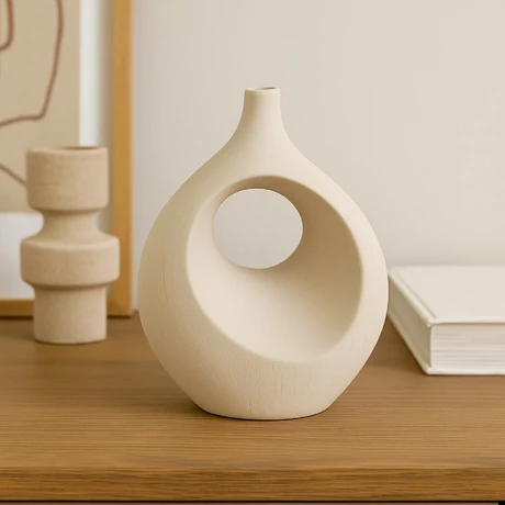 Florero Diseño Cerámica Beige 20cm