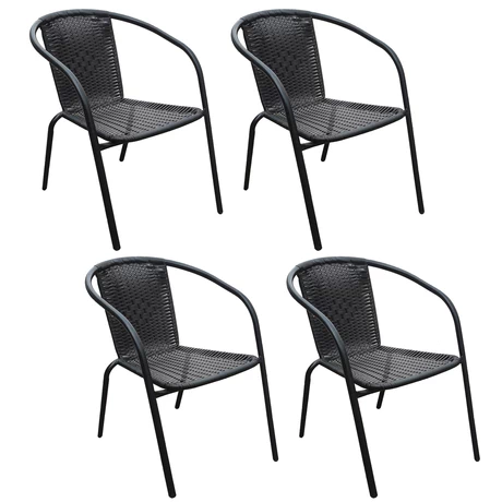 Pack 4 Silla De Terraza Ratán Sintético y Acero Negro