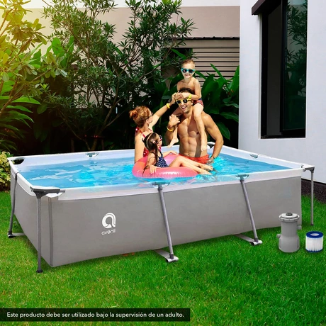 Piscina Rectangular Armable con Filtro Gris 3701 Litros