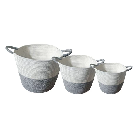Set 3 Cestos de Algodón con Mangos Gris