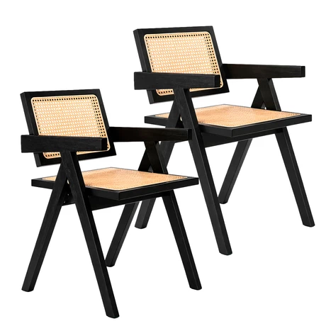 Pack 2 Sillas Sitial Chandigarh Madera Ratán Negro - vista alternativa