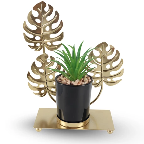 Figura Decorativa Candelabro Hoja con Mini Planta