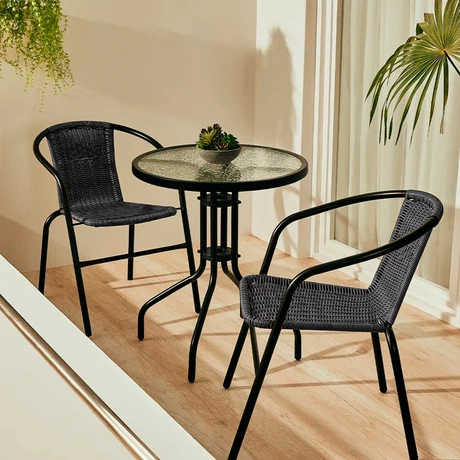 Set terraza Maceio 2 sillas  + Mesa vidrio 70x60 cm Negro