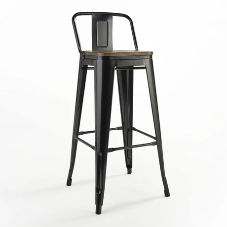 Piso de Bar Tolix con Asiento de Madera - Negro