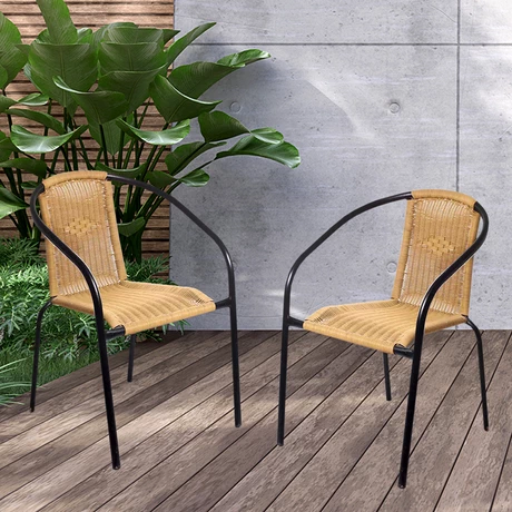 Pack 4 Silla de Terraza Ratán Sintético y Acero Beige