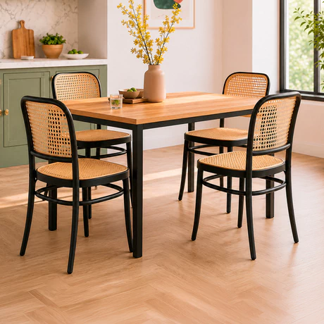 Pack 4 Sillas de Comedor y Terraza Plástica Cairo Negra/Beige Grande