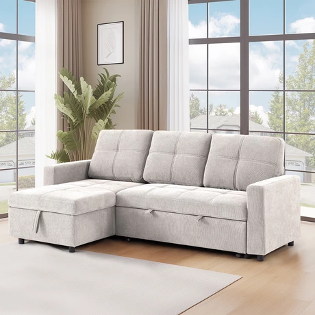 Sofá Cama 3 Cuerpos Beige 216x106x91cm Almacenaje