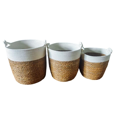 Set 3 Cestos de Fibra Natural con Mangos Café