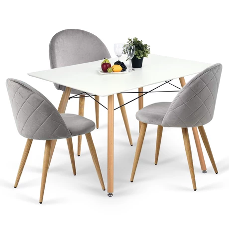 Comedor 4P Nórdico Eames 110X80 + Sillas Terciopelo Grises
